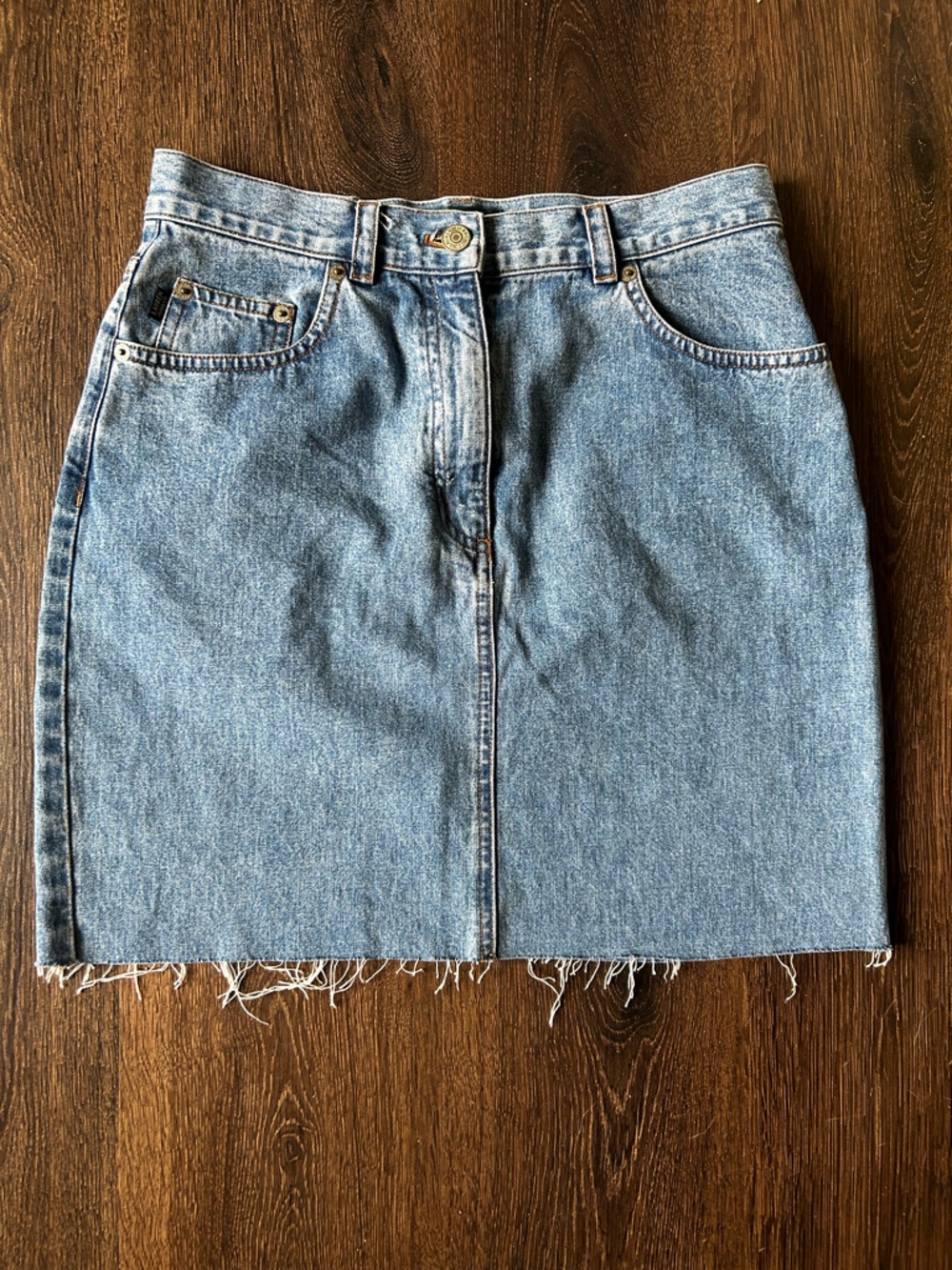 Vintage Ralph Lauren Jean Co Denim Midi Skirt with Frayed Hem - Light Blue